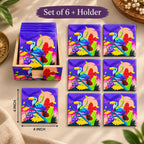 PaintzStories Vibrant Toucan wooden coasters 4x4 inch with holder dimensions