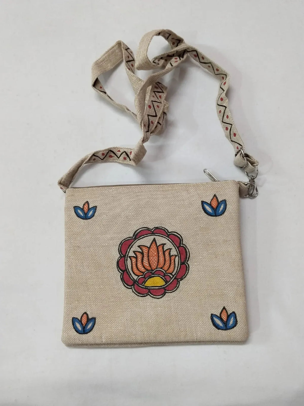 Handmade Madhubani Peacock Jute Sling Bag | Eco-Friendly Crossbody Bag