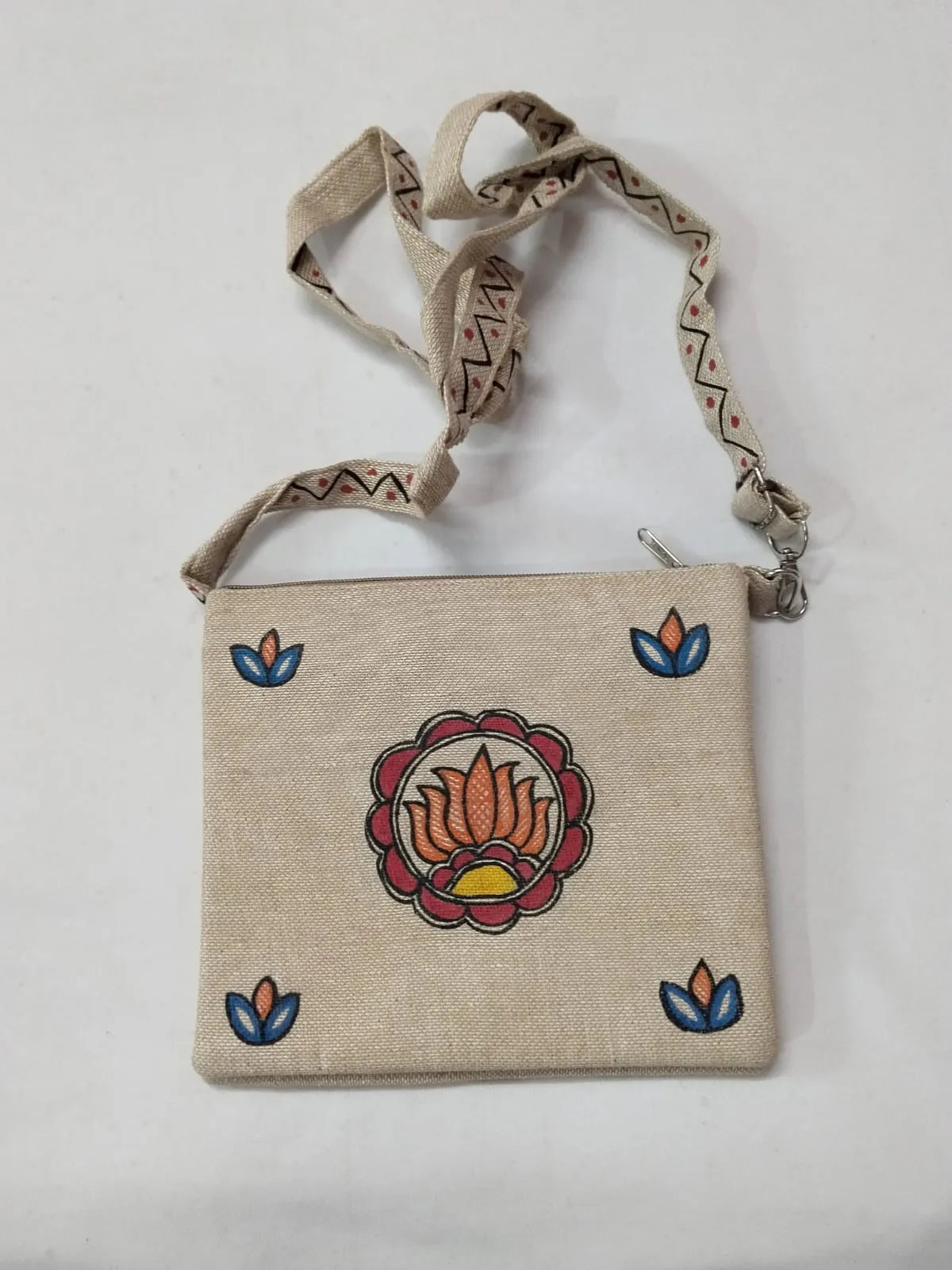Handmade Madhubani Peacock Jute Sling Bag | Eco-Friendly Crossbody Bag
