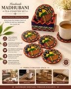 Handmade Madhubani Wooden Tea Coaster Set