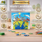 PAINTZSTORIES The World’s Most Iconic Landmarks Wooden Puzzle | 1 Set 36 Pieces Jigsaw | Educational Puzzle for Cognitive & Motor Skills Development | Birthday Gift for Kids | 3+ years | Size 9*9 Inch