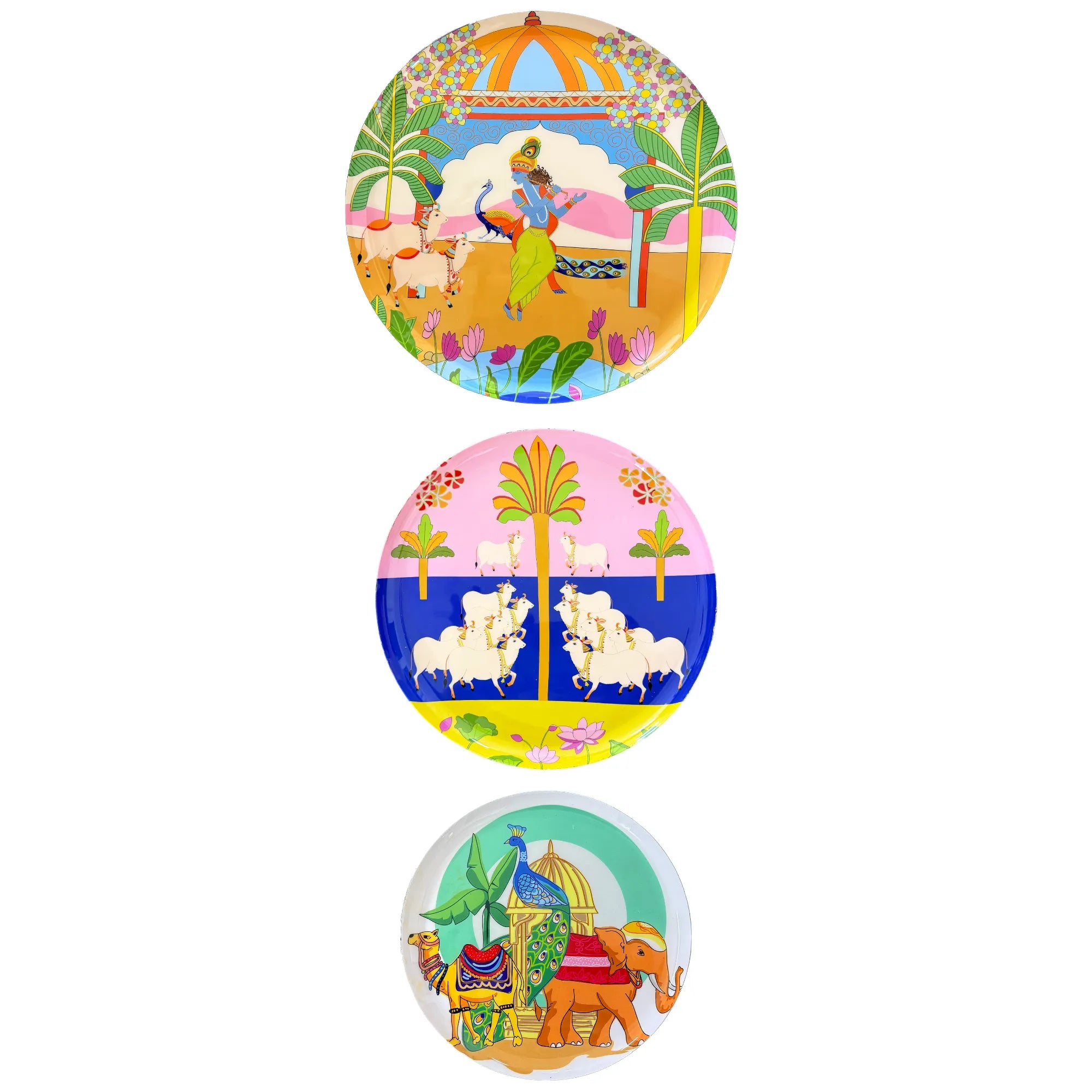 PAINTZSTORIES Metal Wall Art Plates for Home Decoration | Decorative Wall Plates | Wall Decor items for Living Room & Bedroom | Handmade Artwork Indian Art | Décor Items | Gift for house (Set of 3)