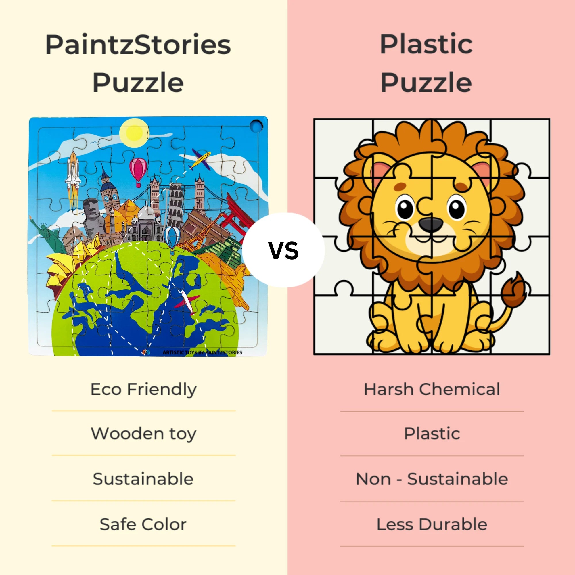 PAINTZSTORIES The World’s Most Iconic Landmarks Wooden Puzzle | 1 Set 36 Pieces Jigsaw | Educational Puzzle for Cognitive & Motor Skills Development | Birthday Gift for Kids | 3+ years | Size 9*9 Inch